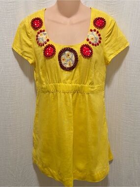 BODEN TUNIC STYLE TOP 100% LINEN EMBELLISHED US SIZE 6